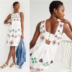 Anthropologie Dolly Embroidered Midi Dress White Size XS